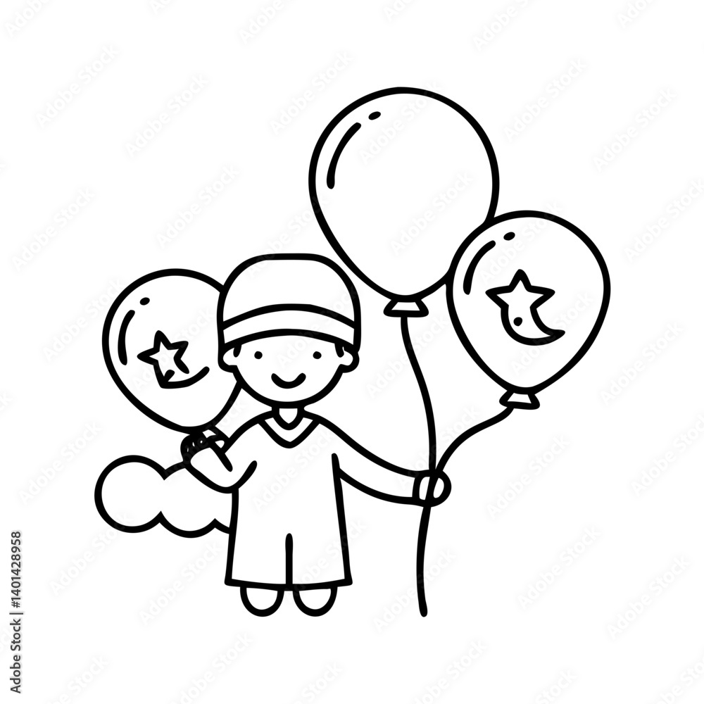 child holding eid balloons icon, child holding eid balloons line art - simple line art of child holding eid balloons, perfect for child holding eid balloons logos and icons child holding eid balloons icon, child holding eid balloons line art - simple line art of child holding eid balloons, perfect for child holding eid balloons logos and icons