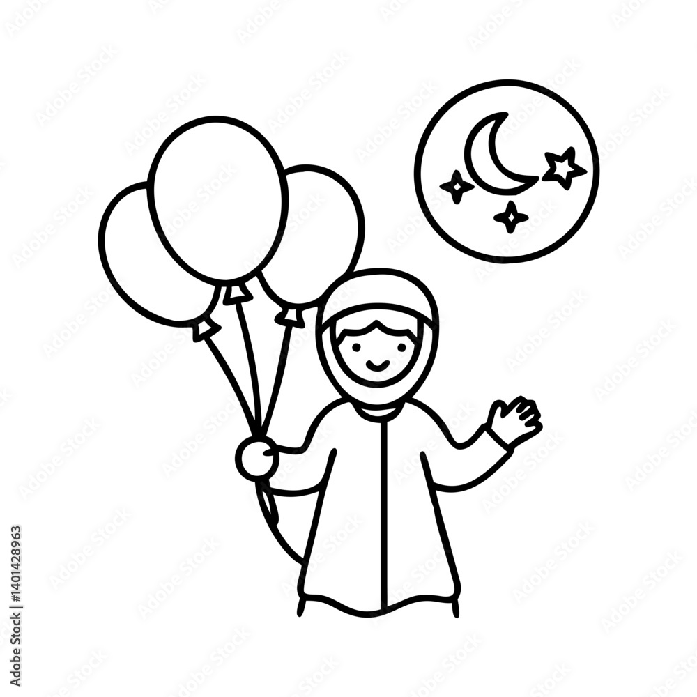 child holding eid balloons icon, child holding eid balloons line art - simple line art of child holding eid balloons, perfect for child holding eid balloons logos and icons child holding eid balloons icon, child holding eid balloons line art - simple line art of child holding eid balloons, perfect for child holding eid balloons logos and icons