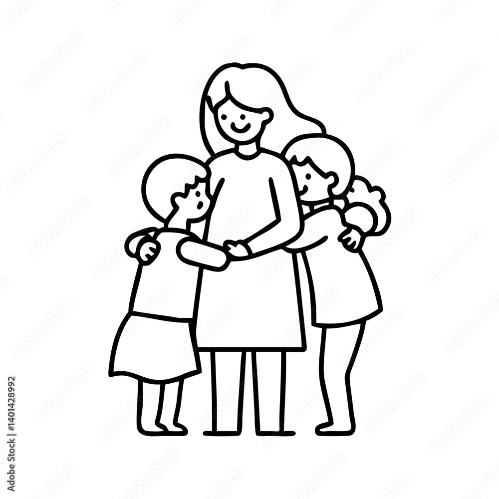 children hugging mom icon, children hugging mom line art - simple line art of children hugging mom, perfect for children hugging mom logos and icons children hugging mom icon, children hugging mom line art - simple line art of children hugging mom, perfect for children hugging mom logos and icons