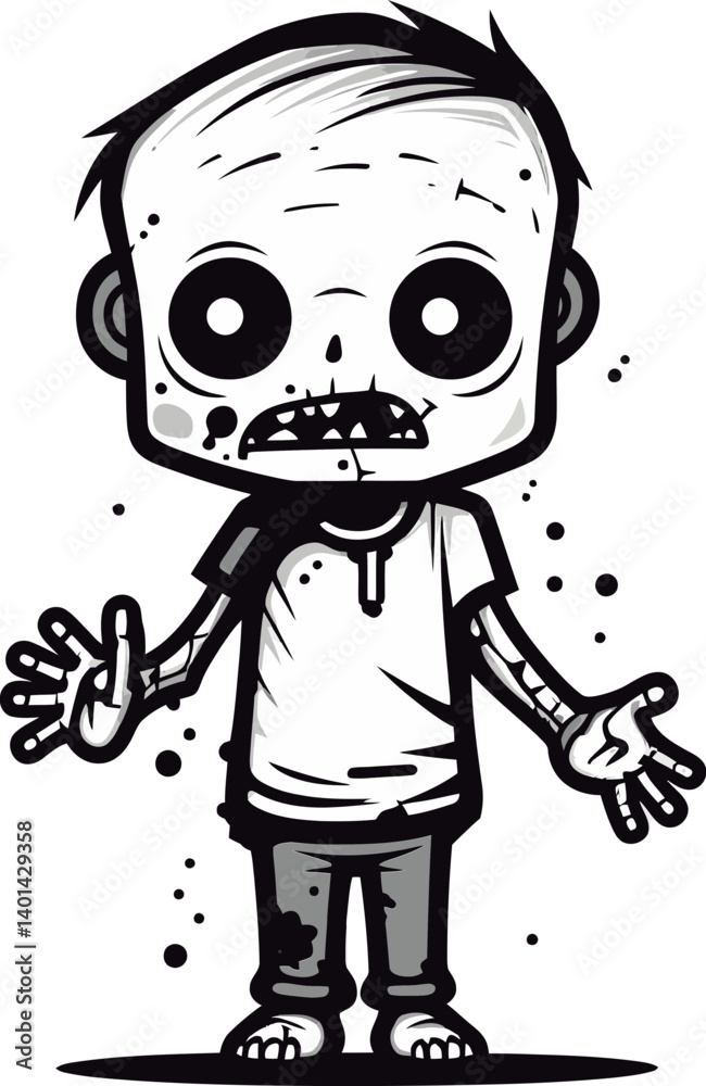 Fototapeta premium Zombie with Chewed-Up Flesh PNG Undead Zombie with Ripped Clothing Vector