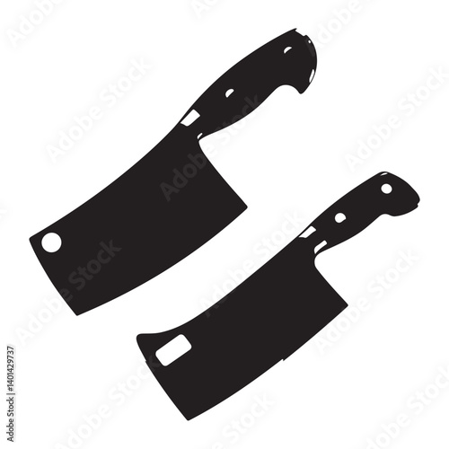 Black Silhouette of Meat Cleaver on White Background – Butcher Knife Icon Illustration

