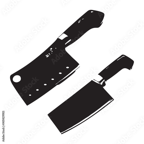 Black Silhouette of Meat Cleaver on White Background – Butcher Knife Icon Illustration


