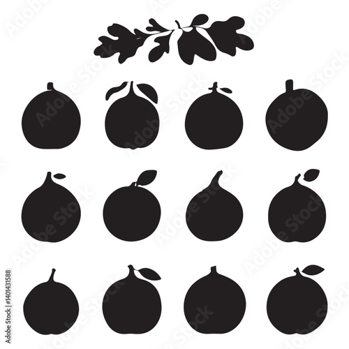Black Silhouette of Fig Fruit Set on White Background – Delicious Fruit Collection

