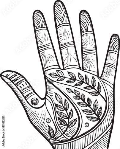 Healing Hand Black and White Vector Illustration, Sketch Drawing Line Linear Symbol Icon Engraving, Hand-drawn Isolated