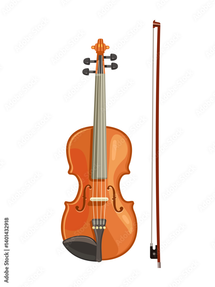 Fototapeta premium Violin with bow. Instrument of philharmonic orchestra. Vector illustration