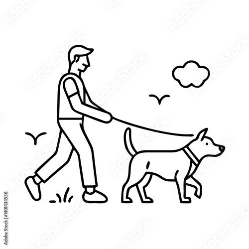 dog walking icon, dog walking line art - simple line art of dog walking, perfect for dog walking logos and icons