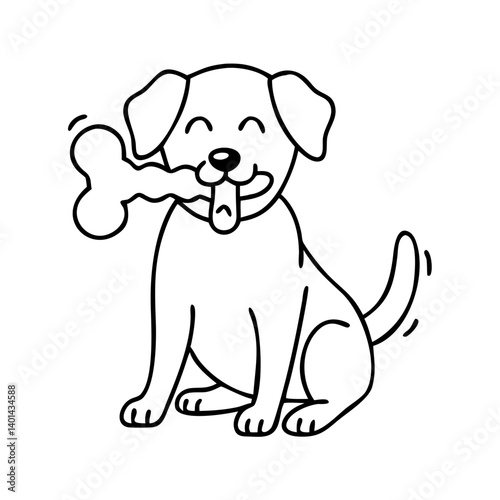 dog with chew toy icon, dog with chew toy line art - simple line art of dog with chew toy, perfect for dog with chew toy logos and icons