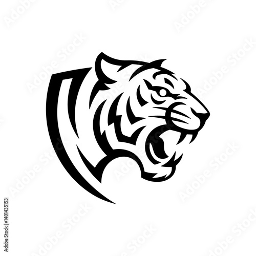 Tiger head vector logo design, face  for retro logos, emblems, badges, labels, icon template and tshirt vintage design element. Isolated on white background black color