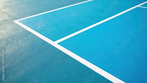 Crisp blue tennis court lines, slightly faded, textured surface, acrylic, field, sport background
