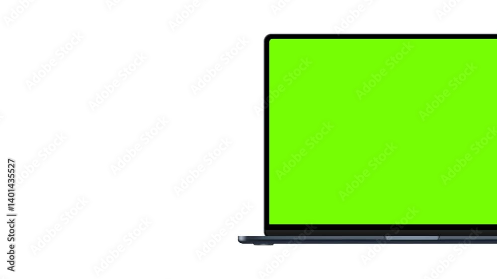 Animated Laptop Mockup With Green Screen, Isolated On White Background. Animation With Space For Text Or Graphics For Your Web Presentations
