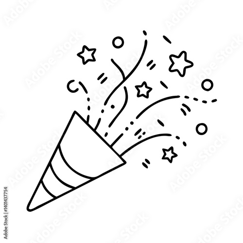 exploding confetti popper icon, exploding confetti popper line art - simple line art of exploding confetti popper, perfect for exploding confetti popper logos and icons