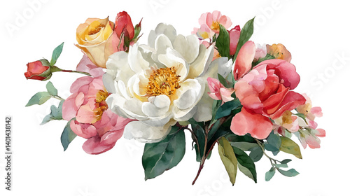 Floral Symphony: A meticulously rendered watercolor painting captures the delicate dance of light and shadow across an array of exquisite blooms. The artwork showcases a profusion of textures.