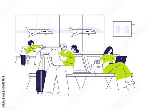 Airport waiting area abstract concept vector illustration.