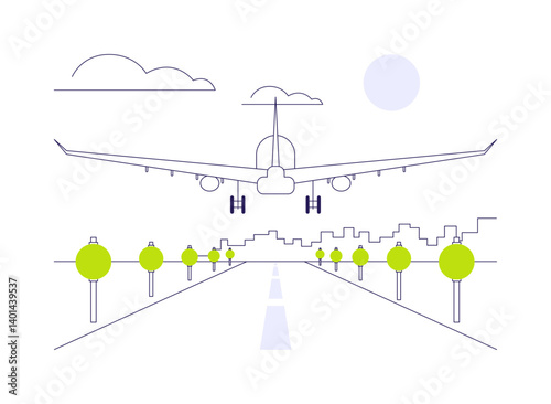 Landing airplane abstract concept vector illustration.