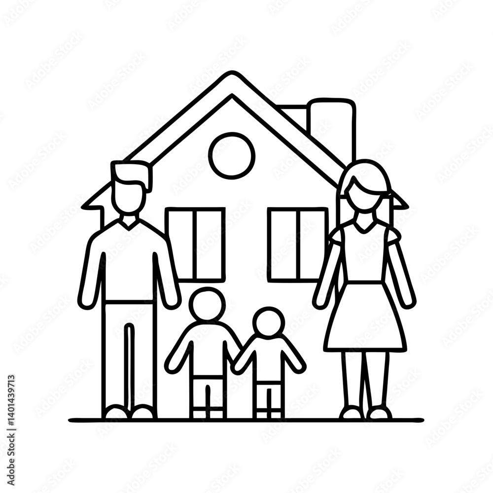 family home icon, family home line art - simple line art of family home, perfect for family home logos and icons family home icon, family home line art - simple line art of family home, perfect for family home logos and icons