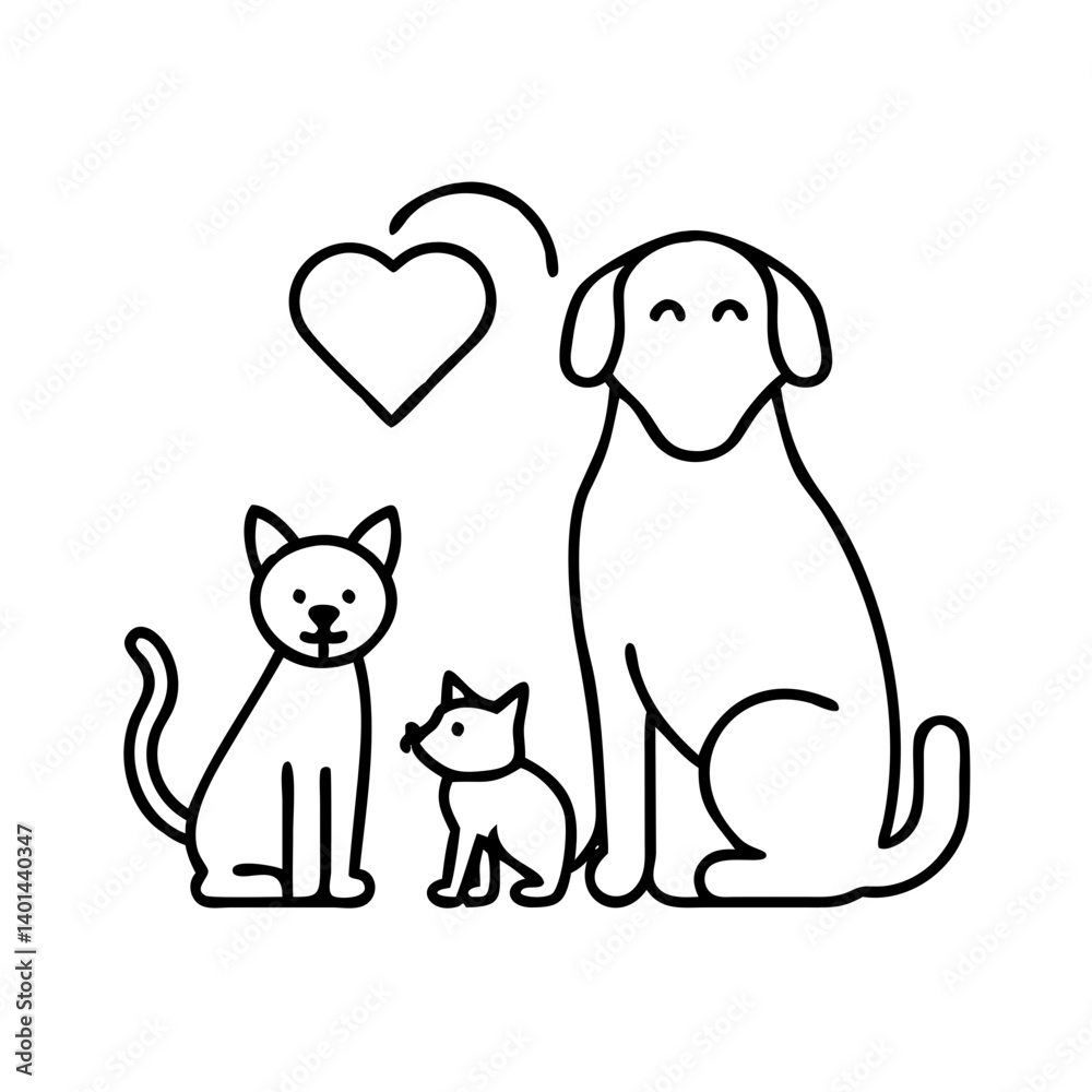 Obraz premium family pet dog or cat icon, family pet dog or cat line art - simple line art of family pet dog or cat, perfect for family pet dog or cat logos and icons