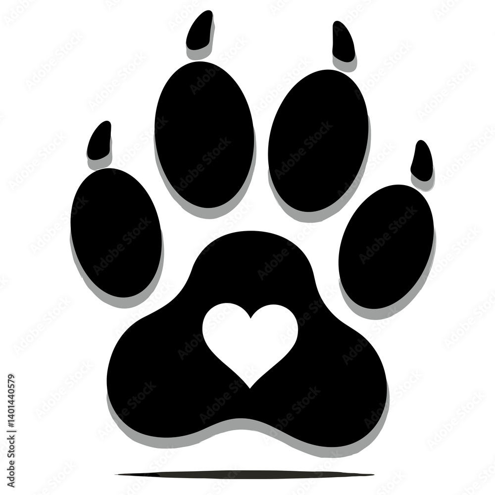 Fototapeta premium Black paw print with heart shape symbolizing love for animals 