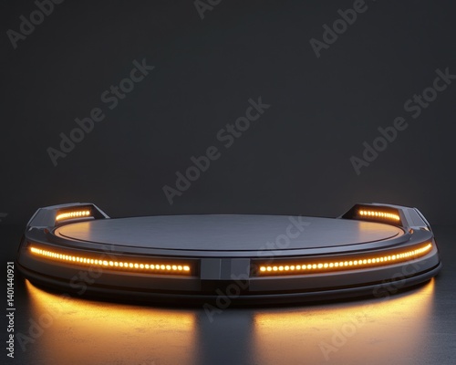 An empty circular platform with LED lights, designed as a futuristic TV game show stage, perfect for various virtual shows, news, interviews, and product launches.