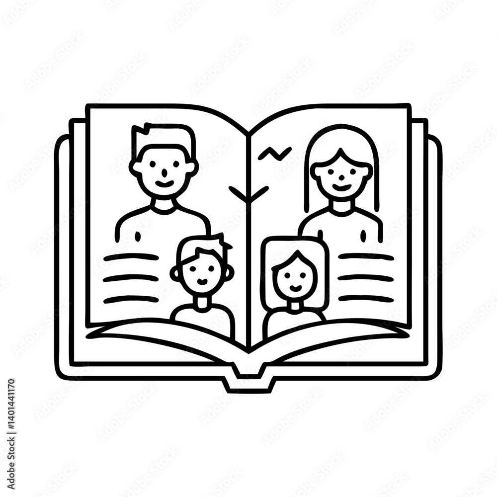 Obraz premium family storybook icon, family storybook line art - simple line art of family storybook, perfect for family storybook logos and icons