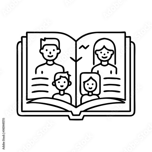 family storybook icon, family storybook line art - simple line art of family storybook, perfect for family storybook logos and icons