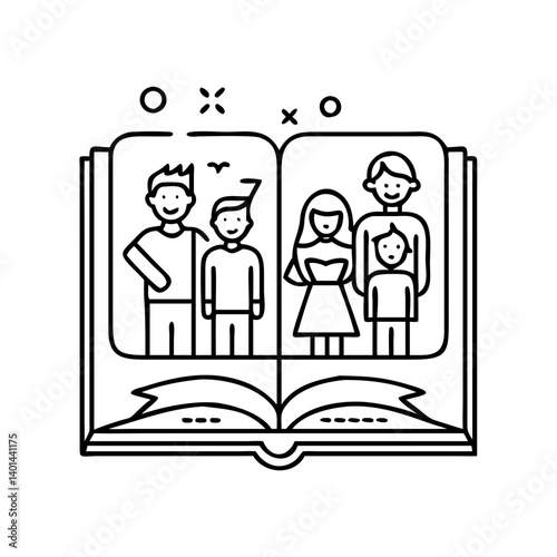 family storybook icon, family storybook line art - simple line art of family storybook, perfect for family storybook logos and icons