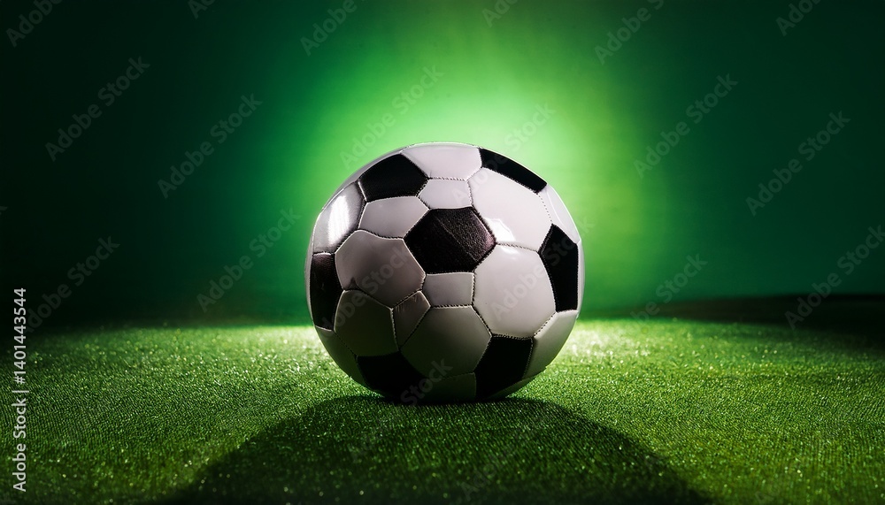 Naklejka premium soccer ball on a glowing green background room for copy