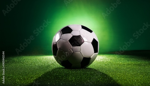 soccer ball on a glowing green background room for copy