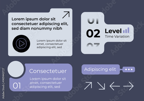 UI/UX Dashboard Elements in Minimal Flat Style – Infographic Cards and Navigation Arrows for Web and App Design