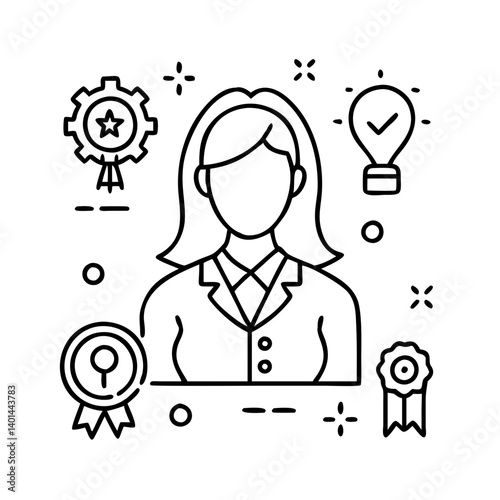 female role model icon, female role model line art - simple line art of female role model, perfect for female role model logos and icons