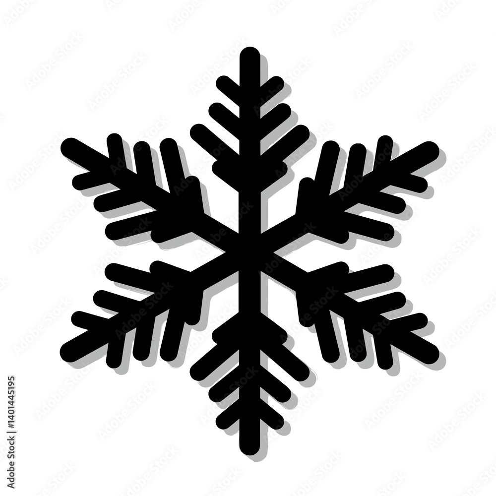 Black Snowflake Icon on White Background  