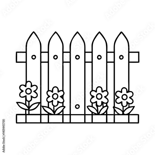 garden fence icon, garden fence line art - simple line art of garden fence, perfect for garden fence logos and icons