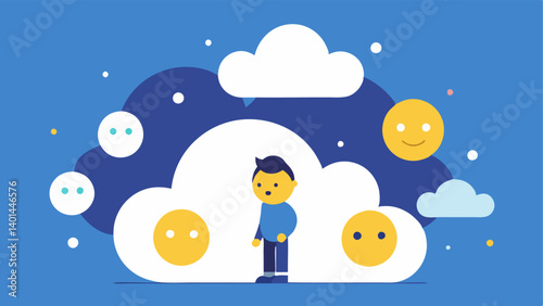 Cloud of Emotions Show a character surrounded by a cloud filled with emojis representing various emotions. Another character is listening intently highlighting the importance of
