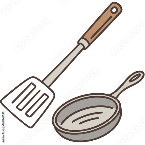 Frying Pan and Spatula Vector Illustration for Cooking and Kitchen Design


