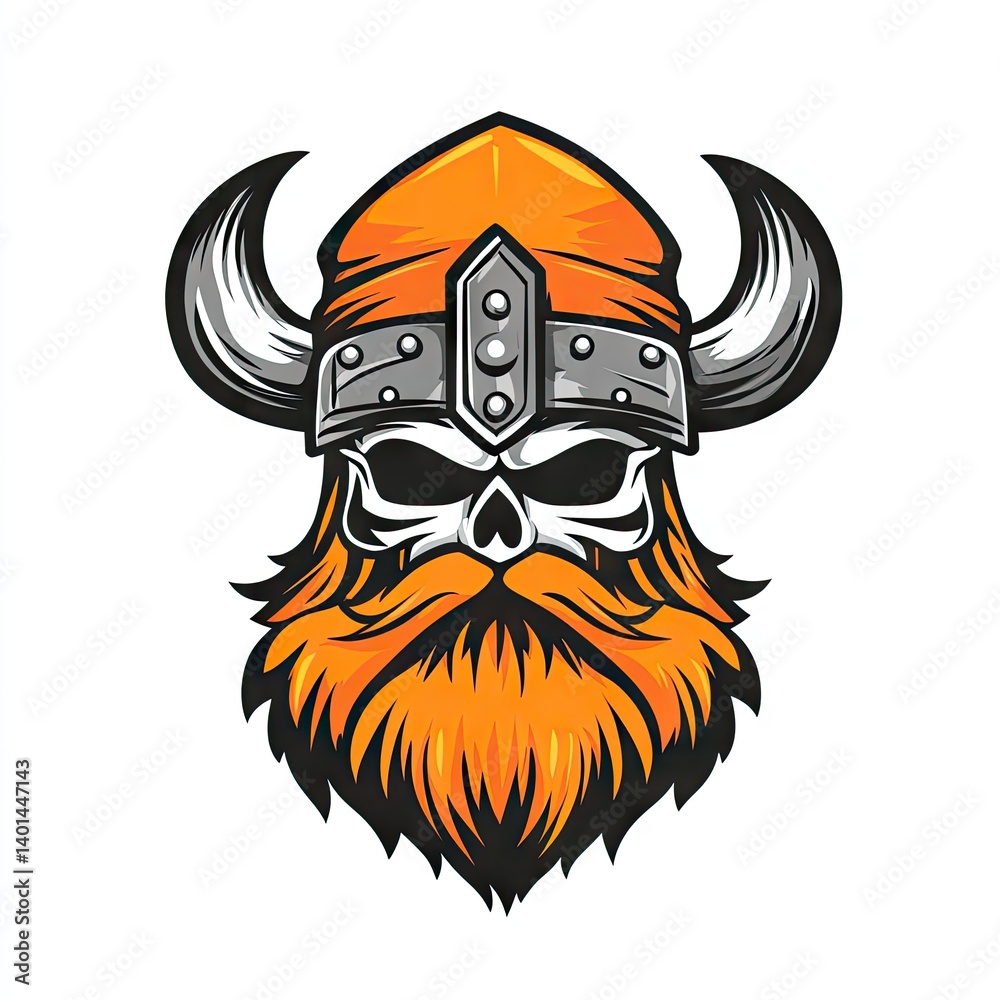 Fototapeta premium A fierce viking skull with horns and a magnificent beard.