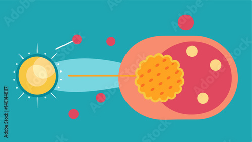 Magnified View A closeup illustration that magnifies a particle interacting with skin cells demonstrating how nanoparticles trate and deliver nutrients efficiently.