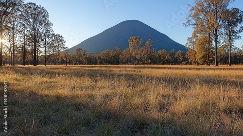 Serene Sunset over Mount Warning's Grasslands
