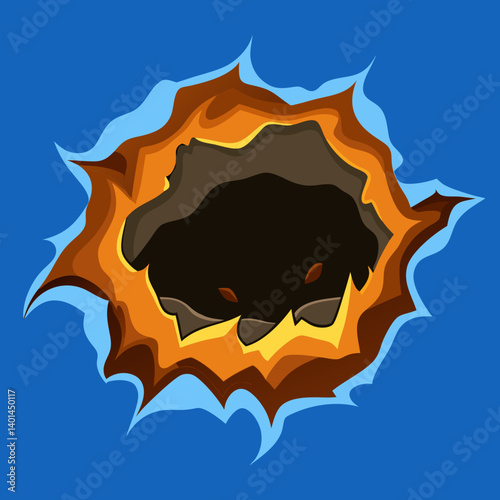 Bullet Hole Impact on Blue: A stylized, eye-catching graphic depicts a bullet hole impact, showcasing layers of colors and textures against a vibrant blue backdrop, a powerful visual