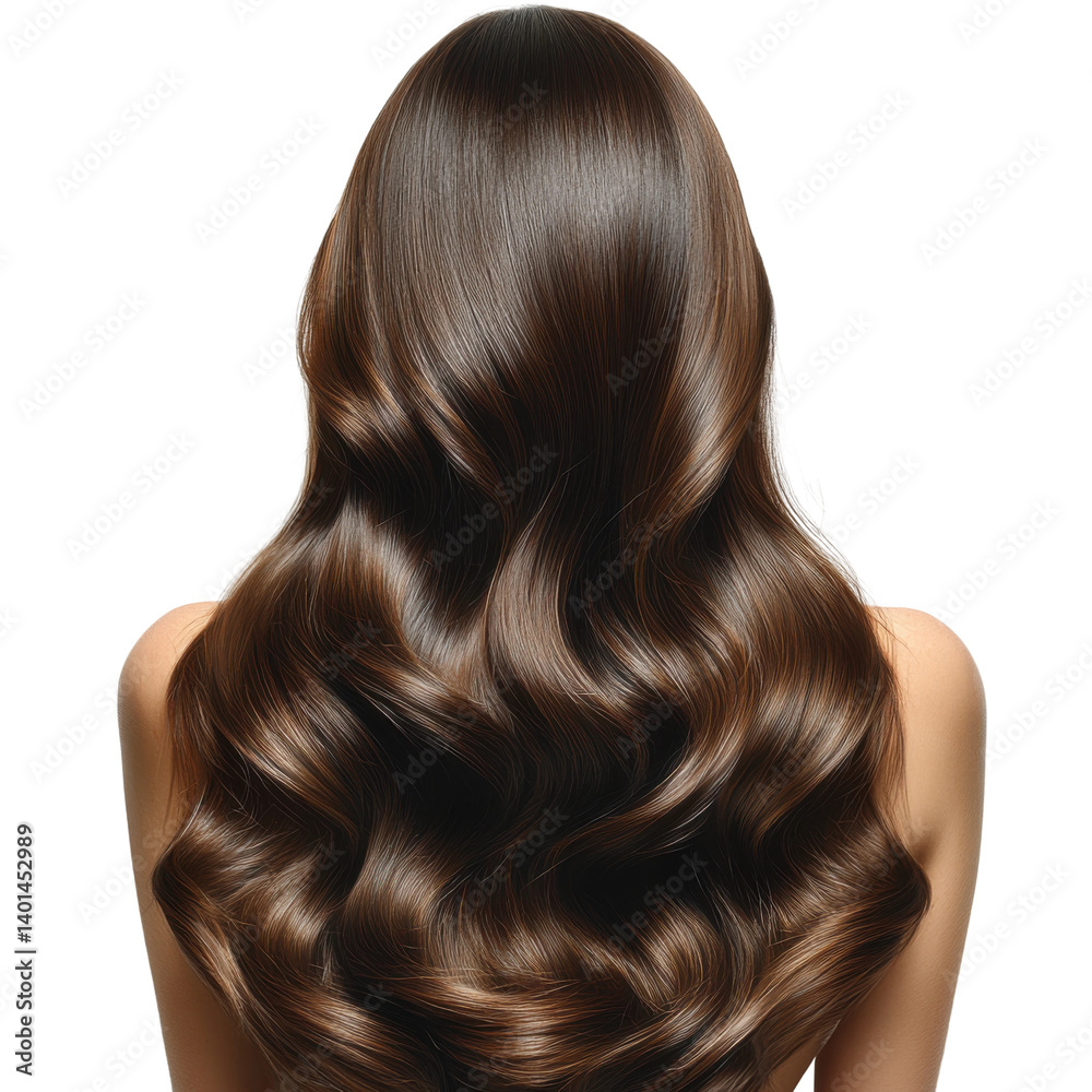 Fototapeta premium Gorgeous long hair styling techniques salon tutorial indoor close-up. Isolated on transparent background, png.