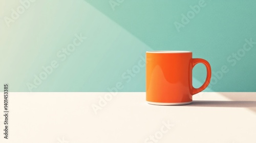 Bright orange coffee mug isolated, with a minimalist design, perfect for beverage advertising or as a vibrant accent in branding concepts.