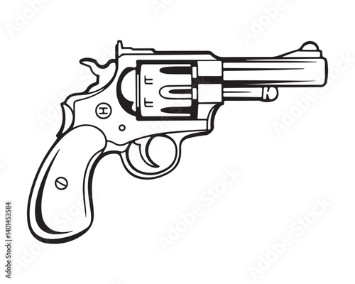 Detailed Line Drawing of a Revolver