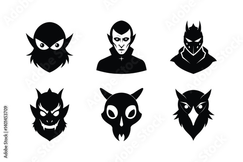 Halloween masks silhouette vector bundle  illustration