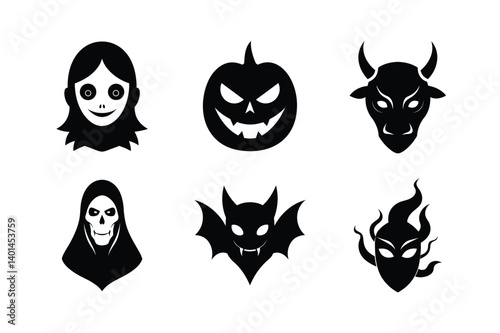 Halloween masks silhouette vector bundle  illustration