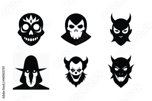Halloween masks silhouette vector bundle  illustration