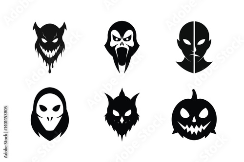 Halloween masks silhouette vector bundle  illustration