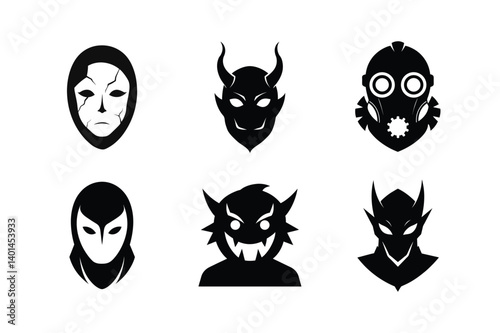 Halloween masks silhouette vector bundle  illustration