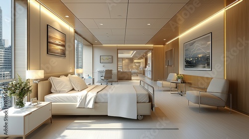 Luxury Hospital Room Suite Design:  Modern, Serene, and Comfortable Patient Care