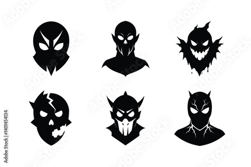 Halloween masks silhouette vector bundle  illustration