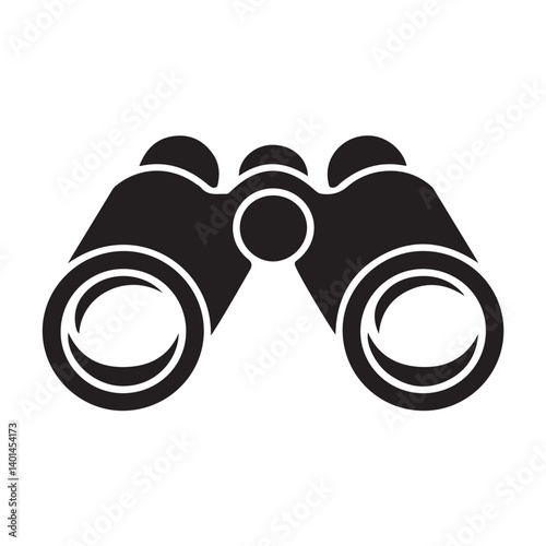 Simple black binoculars icon for exploring and discovery.