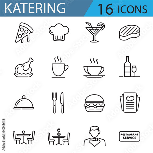 Set of 16 Restaurant Service Icons for Food Industry