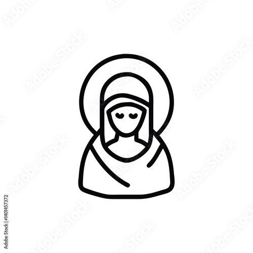 Virgin Mary Icon In Outline Style Religious Symbol Vector Illustration Minimalist Graphic Design